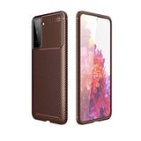 Elfia Samsung Galaxy S21 Plus ile Uyumlu Kılıf Silikon Karbon İnce Esnek Lens Korumalı Tarz Mat Parmak İzi Bırakmayan Kapak Negro Kahverengi