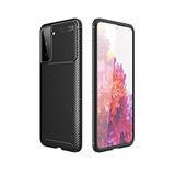Elfia Samsung Galaxy S21 Plus ile Uyumlu Kılıf Silikon Karbon İnce Esnek Lens Korumalı Tarz Mat Parmak İzi Bırakmayan Kapak Negro Siyah