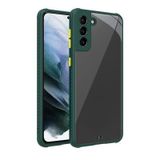 Elfia Samsung Galaxy S21 Plus ile Uyumlu Şeffaf Silikon Kamera Korumalı Ve Kenarları Airbagli Kılıf, Koyu Yeşil