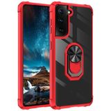 Elfia Samsung Galaxy S21 Plus ile Uyumlu Silikon Şeffaf Yüzük Mıknatıslı Standlı Kılıf, Mola Kırmızı