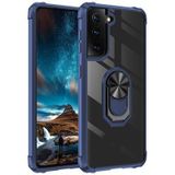 Elfia Samsung Galaxy S21 Plus ile Uyumlu Silikon Şeffaf Yüzük Mıknatıslı Standlı Kılıf, Mola Lacivert