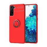 Elfia Samsung Galaxy S21 Plus ile Uyumlu Silikon Yüzük Standlı Mıknatıslı Kılıf, Ravel Kırmızı