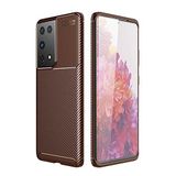 Elfia Samsung Galaxy S21 Ultra ile Uyumlu Kılıf Silikon Karbon İnce Esnek Lens Korumalı Tarz Mat Parmak İzi Bırakmayan Kapak Negro Kahverengi