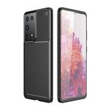 Elfia Samsung Galaxy S21 Ultra ile Uyumlu Kılıf Silikon Karbon İnce Esnek Lens Korumalı Tarz Mat Parmak İzi Bırakmayan Kapak Negro Siyah