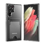 Elfia Samsung Galaxy S21 Ultra ile Uyumlu Şeffaf Kamera Lens Korumalı Kart Bölmeli Sert Silikon Kılıf, Ensa Renksiz