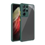 Elfia Samsung Galaxy S21 Ultra ile Uyumlu Şeffaf Silikon Kamera Korumalı Ve Kenarları Airbagli Kılıf, Koyu Yeşil