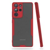 Elfia Samsung Galaxy S21 Ultra ile Uyumlu Silikon Kılıf Şeffaf Kamera Lens Korumalı Yumuşak İnce Kapak Parfen Kırmızı