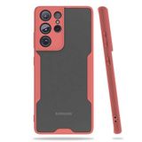 Elfia Samsung Galaxy S21 Ultra ile Uyumlu Silikon Kılıf Şeffaf Kamera Lens Korumalı Yumuşak İnce Kapak Parfen Pembe