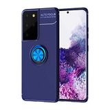 Elfia Samsung Galaxy S21 Ultra ile Uyumlu Silikon Yüzük Standlı Mıknatıslı Kılıf, Ravel Mavi