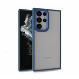 Elfia Samsung Galaxy S22 Ultra ile Uyumlu Şeffaf Kamera Korumalı Renkli Sert Silikon Kılıf, Mavi