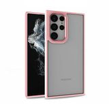 Elfia Samsung Galaxy S22 Ultra ile Uyumlu Şeffaf Kamera Korumalı Renkli Sert Silikon Kılıf, Rose Gold