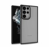 Elfia Samsung Galaxy S22 Ultra ile Uyumlu Şeffaf Kamera Korumalı Renkli Sert Silikon Kılıf, Siyah
