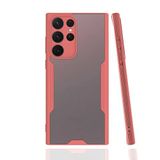 Elfia Samsung Galaxy S22 Ultra ile Uyumlu Silikon Kılıf Şeffaf Kamera Lens Korumalı Yumuşak İnce Kapak Parfen Pembe
