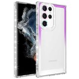 Elfia Samsung Galaxy S22 Ultra ile Uyumlu Silikon Şeffaf Simli Renk Geçişli Kamera Lens Korumalı Kılıf, Park Mor-Beyaz