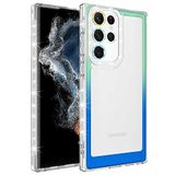 Elfia Samsung Galaxy S22 Ultra ile Uyumlu Silikon Şeffaf Simli Renk Geçişli Kamera Lens Korumalı Kılıf, Park Yeşil-Mavi