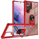 Elfia Samsung Galaxy S22 Ultra ile Uyumlu Silikon Şeffaf Yüzük Mıknatıslı Standlı Kılıf, Mola Kırmızı