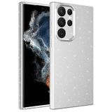 Elfia Samsung Galaxy S22 Ultra ile Uyumlu Silikon Simli Kamera Korumalı Kılıf, Coton Gümüş