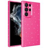 Elfia Samsung Galaxy S22 Ultra ile Uyumlu Silikon Simli Kamera Korumalı Kılıf, Coton Pembe Koyu