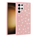 Elfia Samsung Galaxy S22 Ultra ile Uyumlu Taşlı Kamera Lens Korumalı Silikon Kılıf, Pırla Pembe