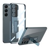 Elfia Samsung Galaxy S23 Plus ile Uyumlu Kılıfı Şeffaf Standlı Kamera Lens Korumalı Tarz İnce Kapak Leg Mavi