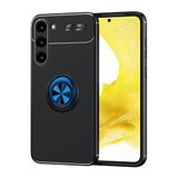 Elfia Samsung Galaxy S23 Plus ile Uyumlu Silikon Yüzük Standlı Mıknatıslı Kılıf, Ravel Siyah-Mavi