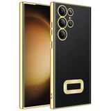 Elfia Samsung Galaxy S23 Ultra ile Uyumlu Şeffaf Silikon Kamera Korumalı Kılıf, Omega Gold