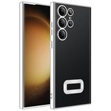 Elfia Samsung Galaxy S23 Ultra ile Uyumlu Şeffaf Silikon Kamera Korumalı Kılıf, Omega Gümüş