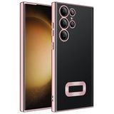 Elfia Samsung Galaxy S23 Ultra ile Uyumlu Şeffaf Silikon Kamera Korumalı Kılıf, Omega Rose Gold
