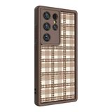 Elfia Samsung Galaxy S23 Ultra ile Uyumlu Silikon Baskılı Kamera Korumalı Kılıf, Klas Açık Kahve