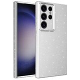 Elfia Samsung Galaxy S23 Ultra ile Uyumlu Silikon Simli Kamera Korumalı Kılıf, Coton Gümüş