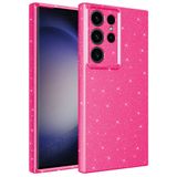 Elfia Samsung Galaxy S23 Ultra ile Uyumlu Silikon Simli Kamera Korumalı Kılıf, Coton Pembe Koyu