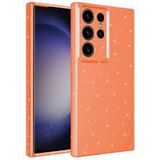 Elfia Samsung Galaxy S23 Ultra ile Uyumlu Silikon Simli Kamera Korumalı Kılıf, Coton Turuncu