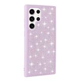 Elfia Samsung Galaxy S23 Ultra ile Uyumlu Taşlı Kamera Lens Korumalı Silikon Kılıf, Pırlanta Lila