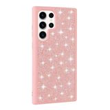 Elfia Samsung Galaxy S23 Ultra ile Uyumlu Taşlı Kamera Lens Korumalı Silikon Kılıf, Pırlanta Pembe