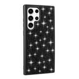 Elfia Samsung Galaxy S23 Ultra ile Uyumlu Taşlı Kamera Lens Korumalı Silikon Kılıf, Pırlanta Siyah