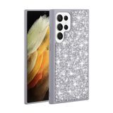 Elfia Samsung Galaxy S23 Ultra ile Uyumlu Taşlı Tasarım Parlak Sert Silikon Kılıf, Linea Gümüş