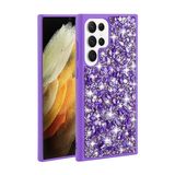 Elfia Samsung Galaxy S23 Ultra ile Uyumlu Taşlı Tasarım Parlak Sert Silikon Kılıf, Linea Mor