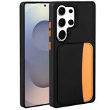 Elfia Samsung Galaxy S24 Ultra ile Uyumlu Kılıfı Kartlık Bölmeli Cüzdan Yumuşak Silikon Deri Görünüm Kamera Lens Korumalı Mat Renkli Kapak XKart Siyah