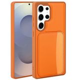 Elfia Samsung Galaxy S24 Ultra ile Uyumlu Kılıfı Kartlık Bölmeli Cüzdan Yumuşak Silikon Deri Görünüm Kamera Lens Korumalı Mat Renkli Kapak XKart Turuncu