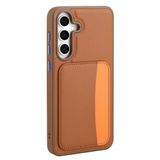 Elfia Samsung Galaxy S25 FE ile Uyumlu Kılıfı Kartlık Bölmeli Cüzdan Yumuşak Silikon Deri Görünüm Kamera Lens Korumalı Mat Renkli Kapak XKart Kahverengi