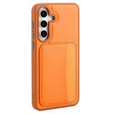 Elfia Samsung Galaxy S25 FE ile Uyumlu Kılıfı Kartlık Bölmeli Cüzdan Yumuşak Silikon Deri Görünüm Kamera Lens Korumalı Mat Renkli Kapak XKart Turuncu