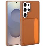 Elfia Samsung Galaxy S25 Ultra ile Uyumlu Kılıfı Kartlık Bölmeli Cüzdan Yumuşak Silikon Deri Görünüm Kamera Lens Korumalı Mat Renkli Kapak XKart Kahverengi