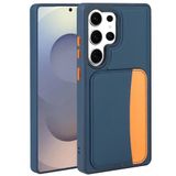 Elfia Samsung Galaxy S25 Ultra ile Uyumlu Kılıfı Kartlık Bölmeli Cüzdan Yumuşak Silikon Deri Görünüm Kamera Lens Korumalı Mat Renkli Kapak XKart Lacivert