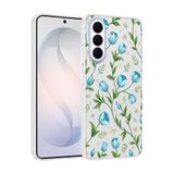 Elfia Samsung Galaxy S26 ile Uyumlu Kılıfı Desenli Şeffaf Sert Silikon Kamera Lens Korumalı İnce Kapak Klip Mavi Lale