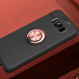 Elfia Samsung Galaxy S8 Plus ile Uyumlu Silikon Yüzük Standlı Mıknatıslı Kılıf, Ravel Siyah-Rose Gold