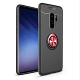 Elfia Samsung Galaxy S9 Plus ile Uyumlu Silikon Yüzük Standlı Mıknatıslı Kılıf, Ravel Siyah-Kırmızı