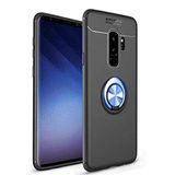 Elfia Samsung Galaxy S9 Plus ile Uyumlu Silikon Yüzük Standlı Mıknatıslı Kılıf, Ravel Siyah-Mavi