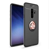 Elfia Samsung Galaxy S9 Plus ile Uyumlu Silikon Yüzük Standlı Mıknatıslı Kılıf, Ravel Siyah-Rose Gold