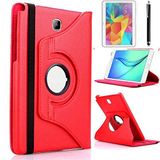 Elfia Samsung Galaxy Tab A SM-T580 T585 10.1 ile Uyumlu Kılıfı Suni Deri 3 Farklı Ayarlanabilen 2 Farklı Stand Olabilen 360 Dönebilen Darbe Korumalı Tablet Kılıfı Kırmızı