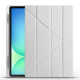 Elfia Samsung Galaxy Tab S10 FE Plus SM-X620 X626B ile Uyumlu Kılıf Silikon Yumuşak 4 Farklı Stand Olabilen Kalem Bölmeli Kapaklı Tablet Kılıfı Gri